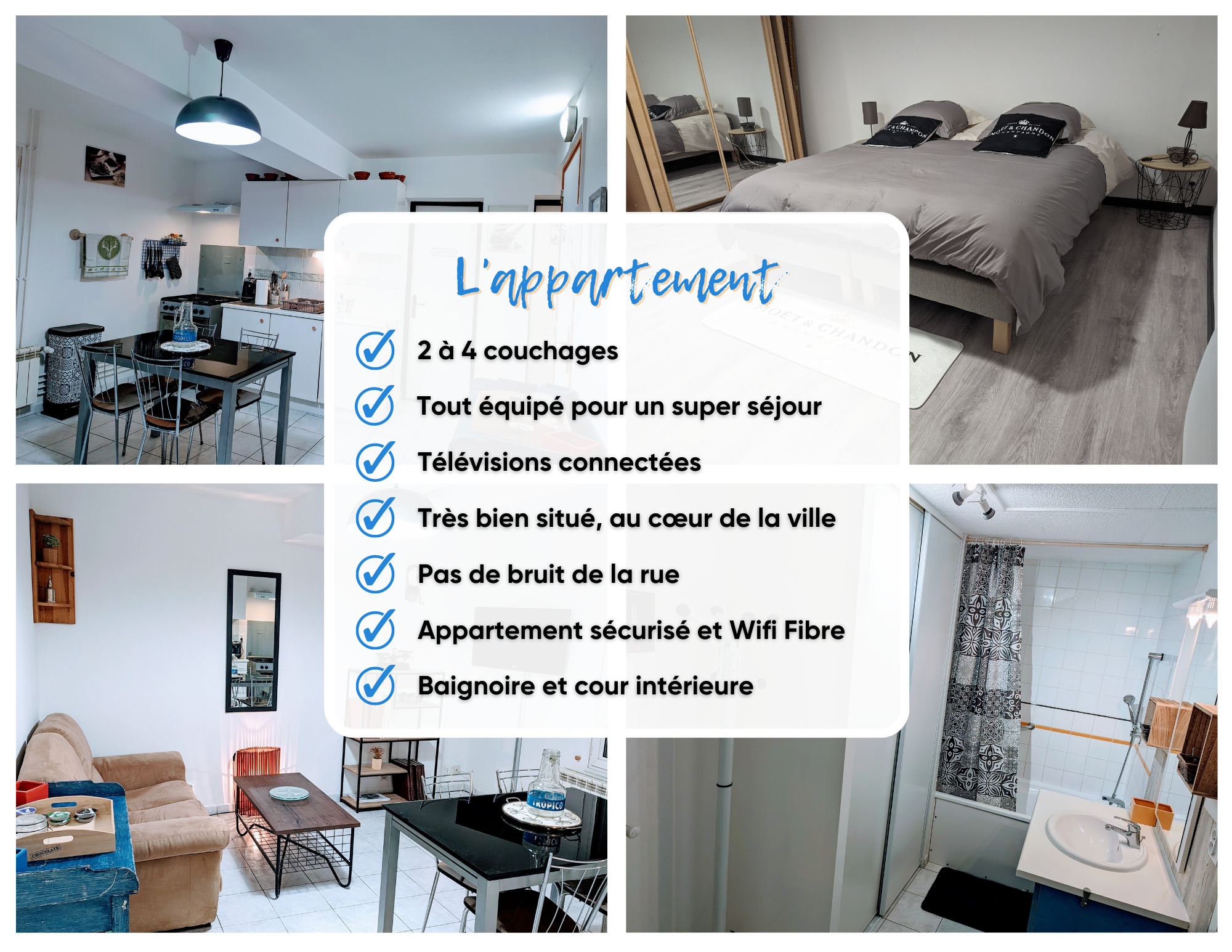 Photo récapitulative de l'appartement AirBnb Dom Pérignon