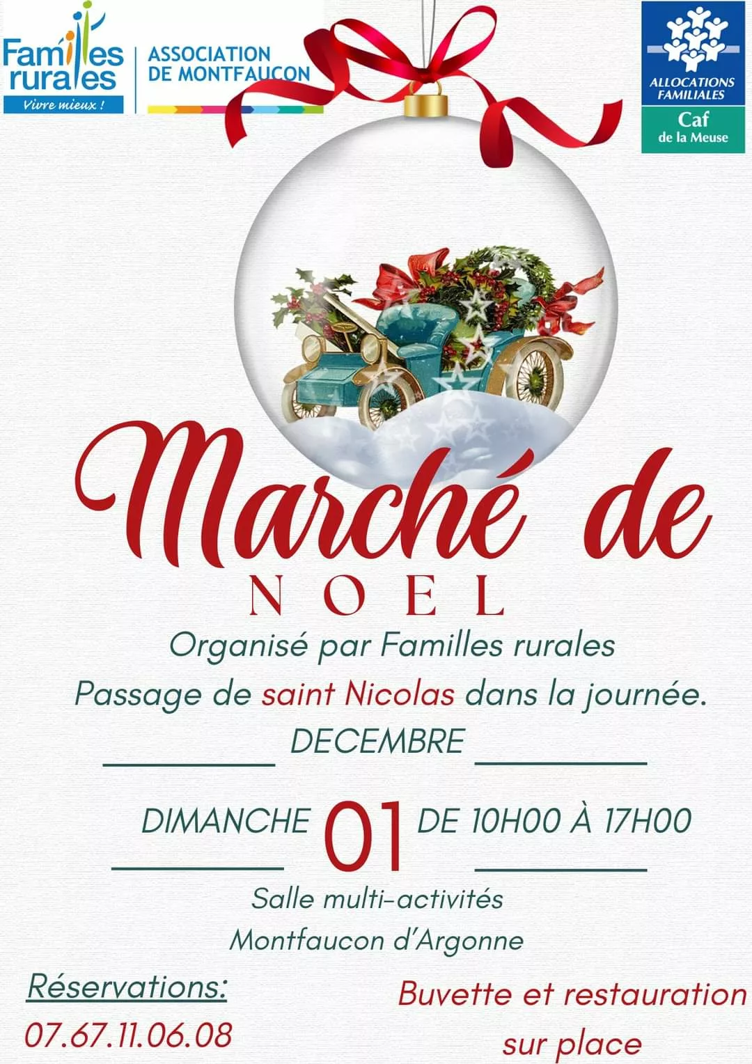 Affiche pour le marché de Noël organisé par Familles Rurales à Montfaucon d'Argonne.