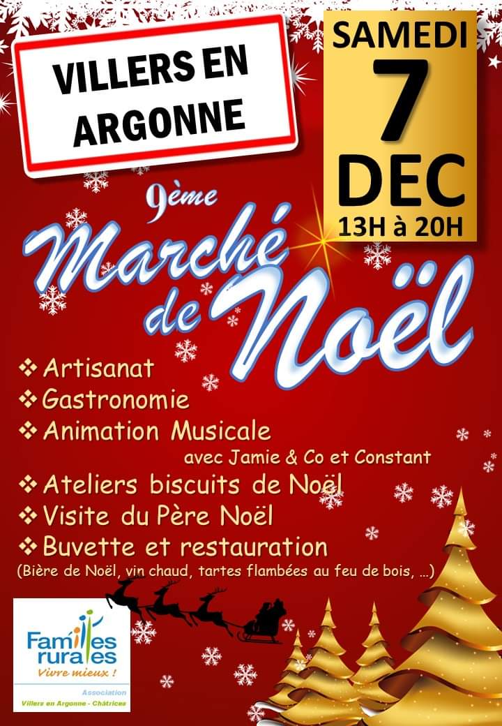 Affiche pour le 9ème Marché de Noël à Villers-en-Argonne le 7 décembre 2024.