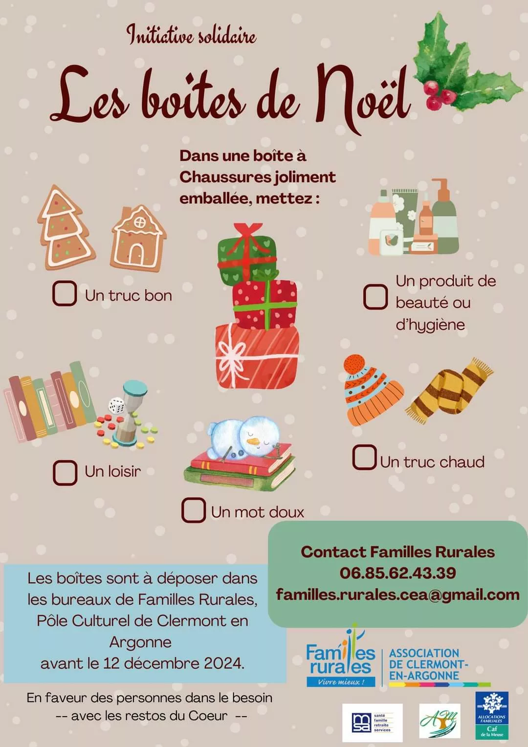 Participez à l'initiative solidaire "Les boîtes de Noël" organisée par Familles Rurales.