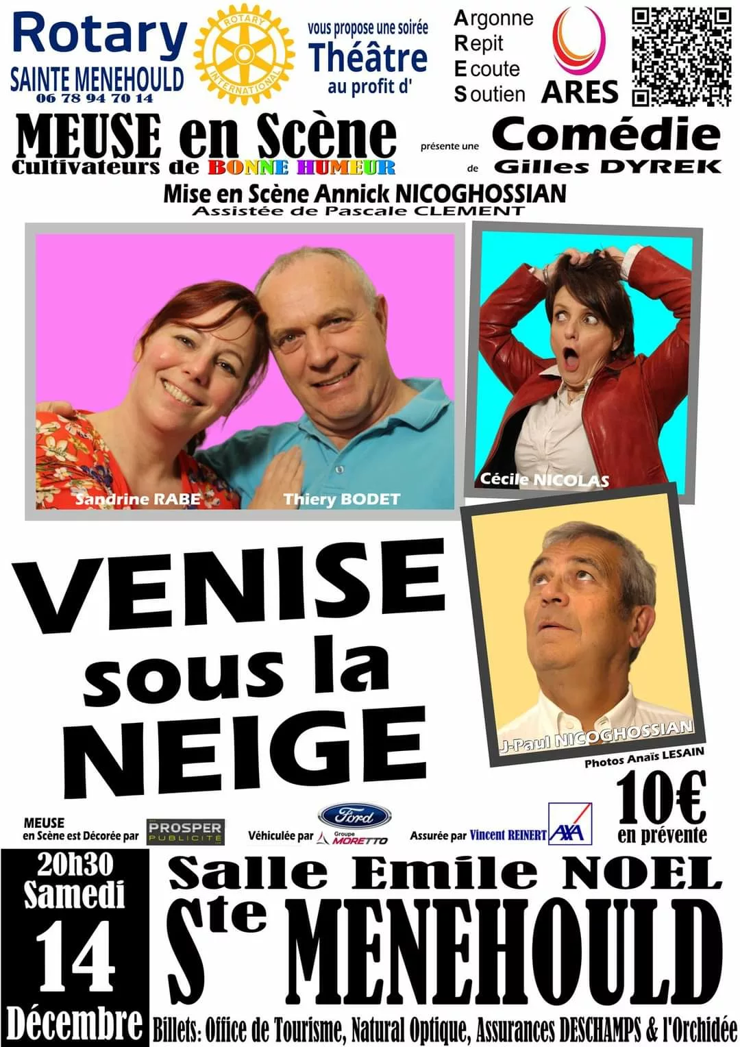 Affiche pour une pièce de théâtre intitulée "Venise sous la neige" à Sainte-Menehould.