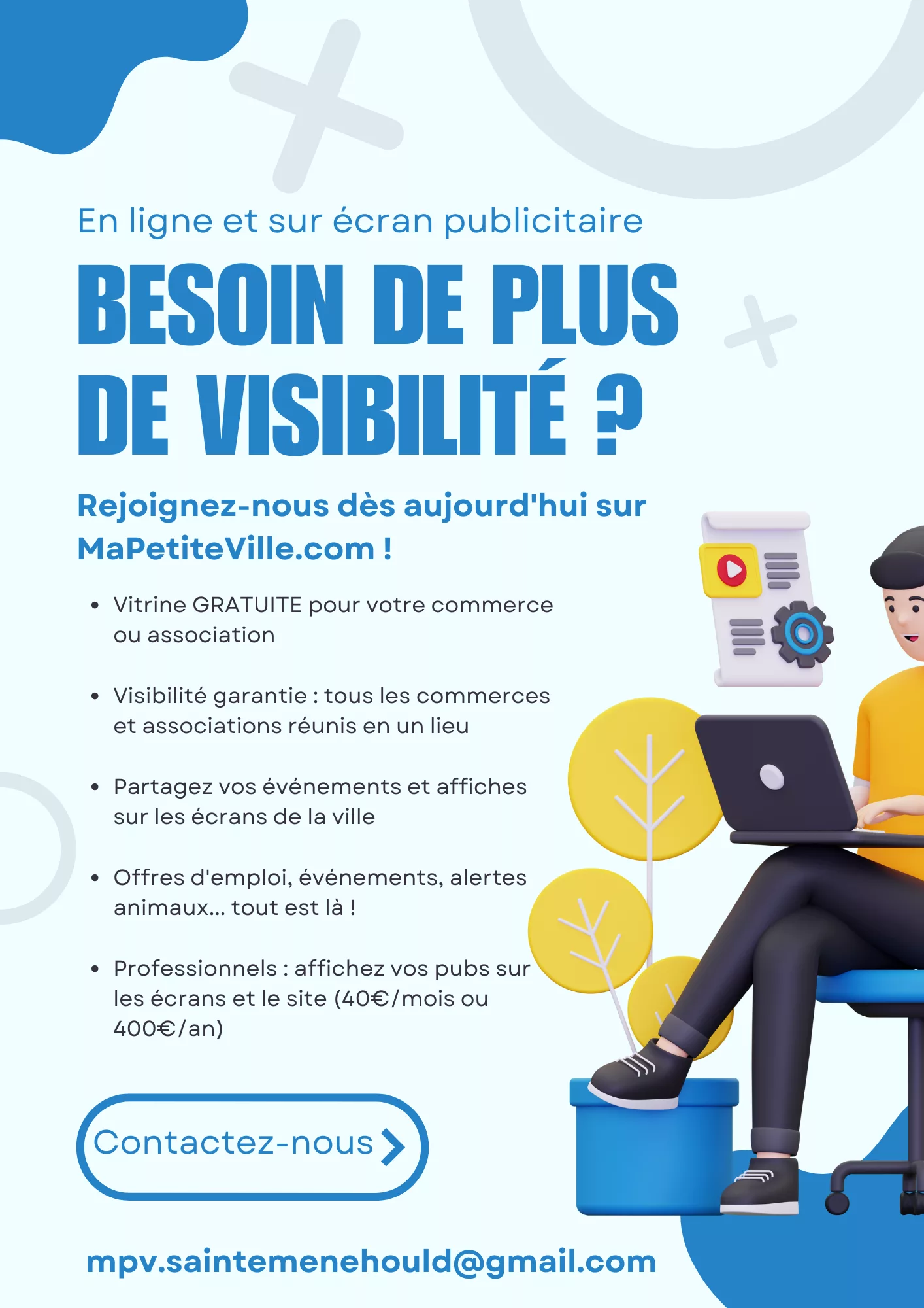 Publicité MaPetiteVille.com pour vitrine gratuite en ligne.