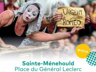 Affiche du spectacle de rue "Roméo dans la baignoire" de la Cie C'est pas grave au Festival Itinéraires à Sainte-Ménéhould.