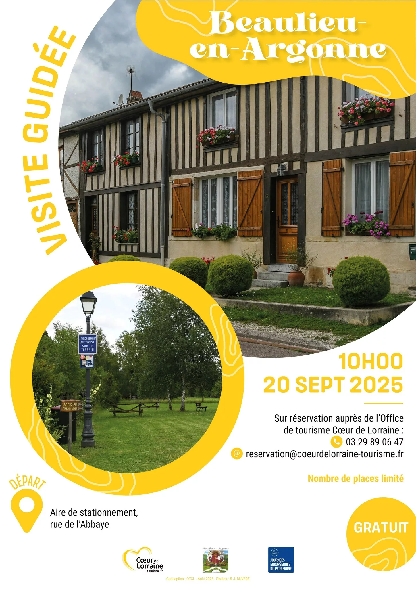 Affiche pour la visite guidée gratuite de Beaulieu-en-Argonne le 20 septembre 2025 pour les Journées du Patrimoine.